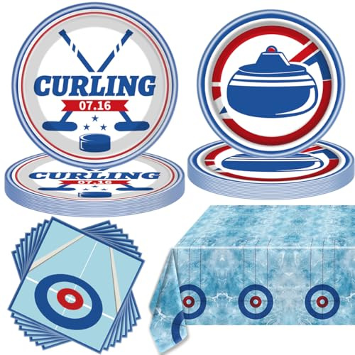 49pcs Curling Sports Tableware Set,Ice-Hockey Party Decorations,Winter Sports Beach Balls Party Supplies