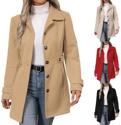 Winter Jackets for Women Coats Slim Fit Ladies Coat with Belt Button Womens Jacket Elegant Outerwear for Office Work and Everyday Wear
