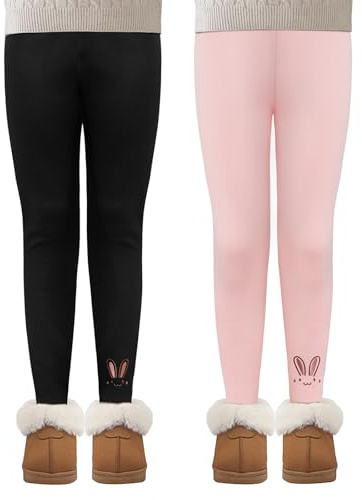 MASOCIO 2-pack termoleggings flickor fodrade leggings barn varma långa byxor storlek 104–158, svart rosa, 110-116