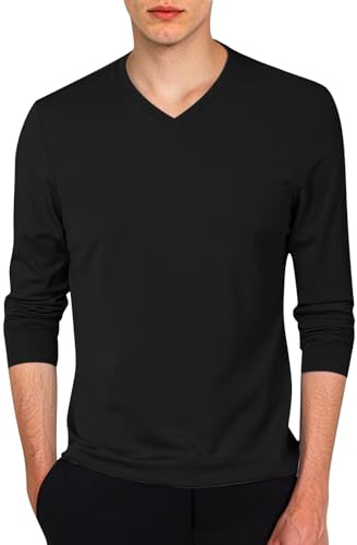 Maglia a maniche lunghe da uomo con scollo a V, sottile maglietta in cotone elasticizzato con chiusura Henley, morbida manica lunga, versatile, per il tempo libero