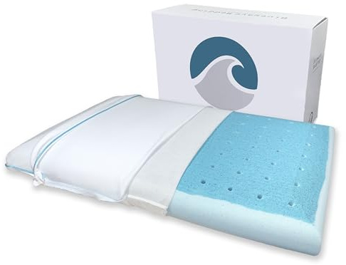 Bluewave Bedding Almohada de espuma viscoelástica de gel CarbonBlue Max Cool Super Slim para personas que duermen boca abajo y boca arriba, diseño delgado y plano con enfriamiento avanzado (8.25 cm de