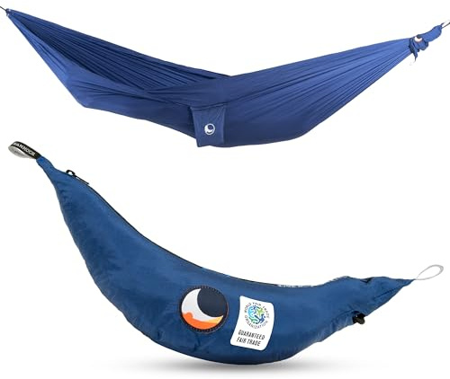 Ticket to the Moon Fair Trade & Artisanal Compact-Hamac Bleu Roi pour Voyages, Camping, Jardin, Maison, 3.2 * 1.55m, 480g, Durable Nylon en Soie De Parachute, Installation < 1min