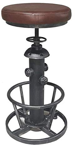 Topower Industrial Vintage Adjustable Bar Stool, Brown PU Leather Padded Seat, Fire Hydrant Bar Stool Design for Home Bar Cafe Workshop