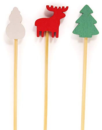 BambooMN Christmas Holiday Bamboo Party Picks - 5.9 - Pinetree, Reindeer, Snowman - 1,000 Units
