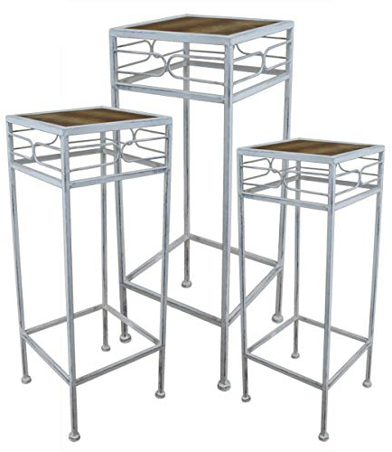 PrimoLiving 3er Blumenhocker/Beistelltisch aus Metall/Holz grau eckig