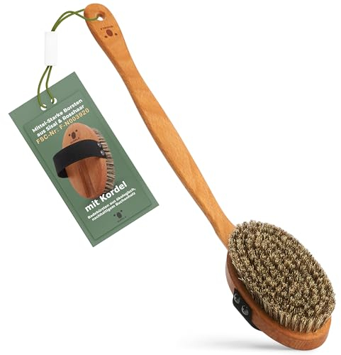 QUOALA® Premium Badebürste/Body Brush – FSC-zertifiziert, (Sisal&Rosshaar) & Kordel – Körperbürste mit langem Stiel für Rücken & Ganzkörpermassage, Trocken- & Nassbürste – 100% Made in Germany