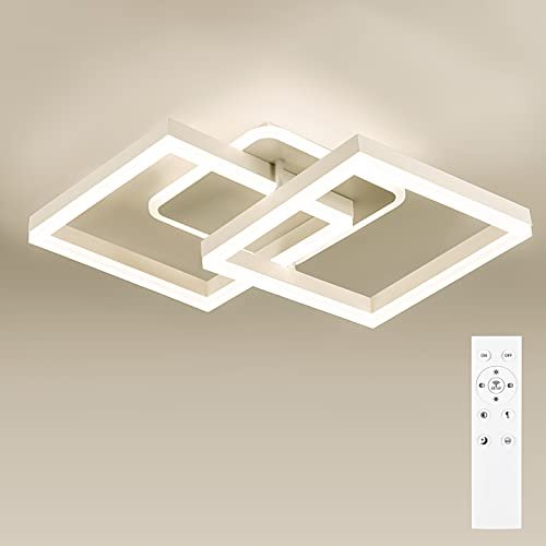 Anten LED Deckenlamape Wohnzimmer Modern Geometrisch, 40W Wohnzimmerlampe mit Fernbedienung Stufenlos Dimmbar 3000-6500K, Deckenleuchte aus Metall für Wohnzimmer Schlafzimmer, Weiß