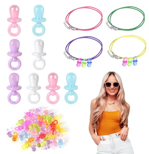 CHCAES 90er Jahre Accessoires Schnullerkette 90er Jahre Outfit Damen Preis Leistung Wachseil Dekoschnuller Mitgebsel Geschenk für 80 90er Mottoparty