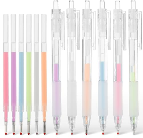 Amabro Druckkugelschreiber Klebestift Set, 6 Stück schnell trocknende Klick Klebestifte mit 6 Stück Nachfüllungen für Kartenherstellung Scrapbooking Basteln Schulbedarf