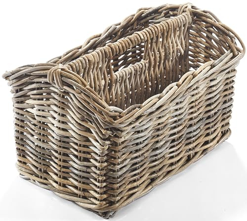 Kobolo Zeitungsständer Magazinsammler Zeitschriftenkorb aus Rattan - kubu grey - 2 Fächer