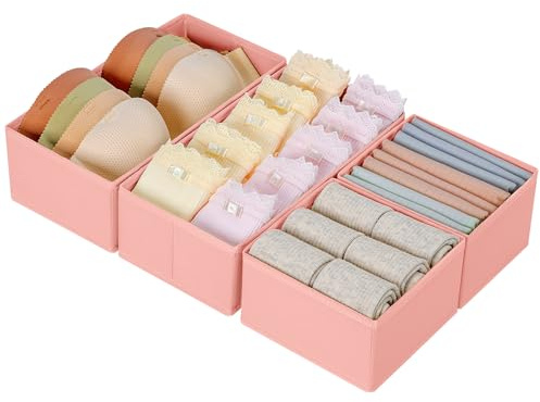DIMJ Sock Drawer Dividers for Baby - 4 Pcs Underwear Organiser Drawer Organiser for Clothes, Storage Cubes for Socks,Bra,Tights,Non-Woven Fabric and CardBoard, Easy to Clean,Space-Saving(Pink)