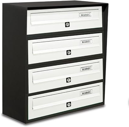 ALUBOX SLIM Cassette Postali Condominiali 4 Posti 50X39X30 Cm In Lamiera Zincata E Alluminio Cassetta Postale Da Esterno Condominiale Con Sistema Anti Prelievo (ANTRACITE BIANCO)