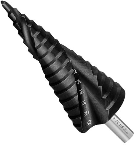 Stufenbohrer HSS [15 Stufen | Ø 4-32mm] - Profi Kegelbohrer für Edelstahl, Metall, Holz, Kunststoff - Blech-Schälbohrer Extrem Scharf Edelstahlbohrer Mit Titan-Aluminium-Nitrid-Beschichtung