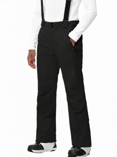 HOTIAN Herren Skihose Wasserdicht Wasserdicht Schneehose Atmungsaktive Warm Outdoorhose Hosenträger Schneehosekihose Winter Snowboardhose Trekkinghose Black XL