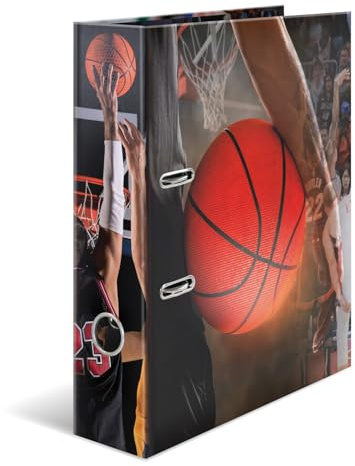 HERMA A4 Lever Arch File Basketball, 70mm Spine, Heavy Duty Folder with Sport Motif, Glossy Finish & Inner Print, Kids Ring Binder, Archiving Folder & Storage File Organizer
