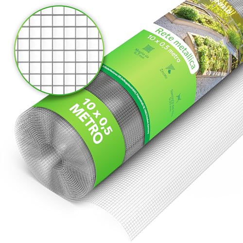Rete metallica a maglia fine - 10 x 0,5 metri - Griglia, filo per conigli, filo per voliera, rete metallica, griglia per talpe, filo per conigli a maglia fine, recinto a maglie 50 cm