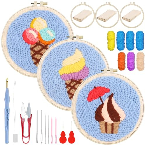 Woohome Punch Needle Kit, broderikit med nål, instruktion, broderiverktyg för nybörjare för vuxna nybörjare (vanilj)
