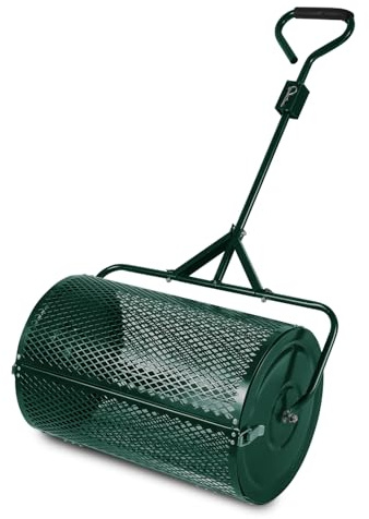 Hebitod Esparcidor de abono para césped, jardín, para fertilizante, semillas, 75 l, compostador de metal, con cesta de malla, cuidado del césped, multiusos (verde)