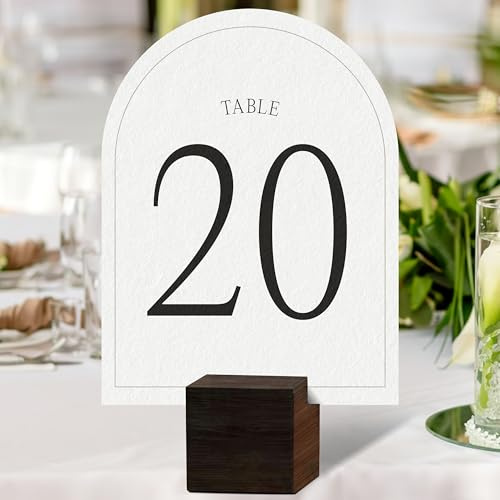 Numeri da tavolo per ricevimenti di nozze - 1-20 basi rustiche in legno con arco di carta - inserto QR sorpresa per coppia - elegante centrotavola numero segni per matrimoni, ricevimenti, eventi