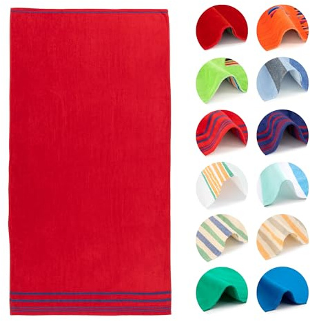 BOSKIMO Toalla de Playa Marea Roja Grande 90x170 cm – 100% Algodón Rizo Suave, Absorbente y de Secado Rápido – Fabricada en Portugal – Estilo Premium – Ideal para Playa y Piscina