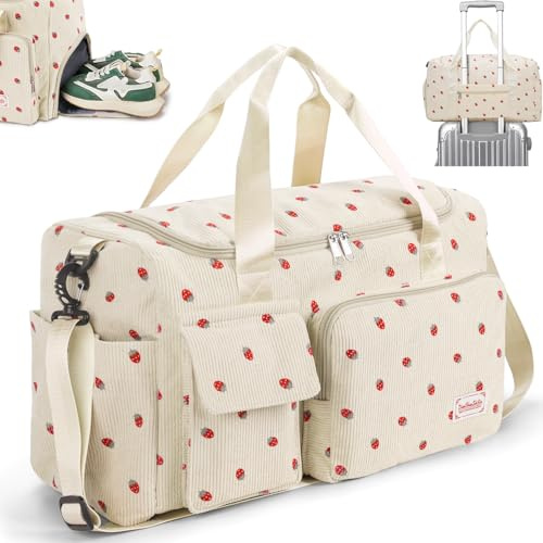 Ghope sportväska resväska flickor kvinnor med skofack och våtfack, simväska badväska tonåring liten handbagage väska för fitness träning gym, Beige, Sportig