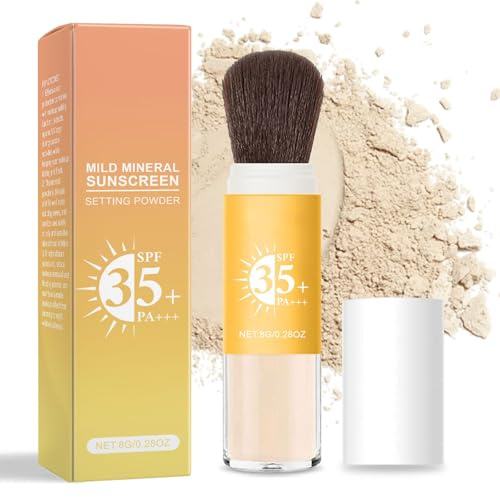 Mineralische Sonnencreme Setting Powder, SPF35+ Wasser- Und Schweißfester Matter Loose Powder Mit Ölkontrolle, Leicht, Natürliches Und Ganztägige Frische, Powder Make Up Für Alle Hauttypen