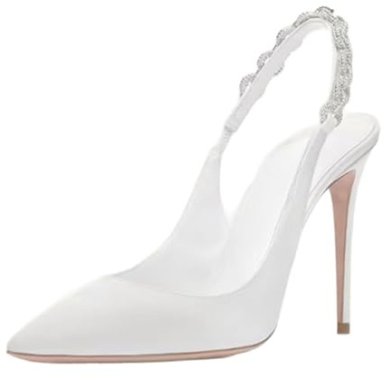 Talons Hauts High Heels Escarpins Fermés Bout Pointu Femme Sandales Talons Aiguilles Bride Cheville Strass Robe Soirée Mariage 11cm-White||36