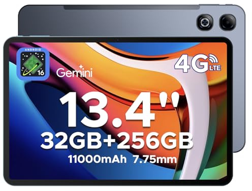DOOGEE Tab G6 Max Android 16 Tablet 13,4 Zoll Gemini AI 11000mAh Unisoc T7280 Octa-Core Gaming Tablet mit SIM Card Slot 32GB RAM+256GB ROM (2TB TF) Tablets PC 4G LTE+5G WiFi/GPS/3.5mm Audio/WLAN/WPS