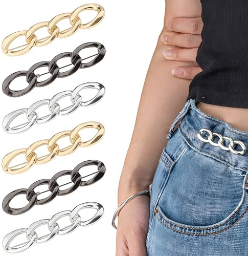 6-Pack Adjustable Waistband Clips for Trousers & Skirts, Secure Fit Tailoring Clips for Jeans & Fabric Pants, No-Slip Design(3 Colors