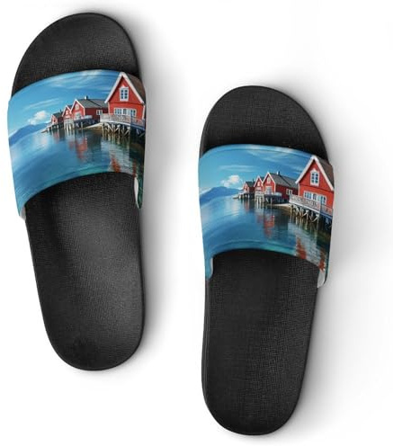 Beautiful Norwegian Landscape Open Toe Slide Sandals for Women Men Non Slip Shower Shoes House Slippers 38 (240mm)