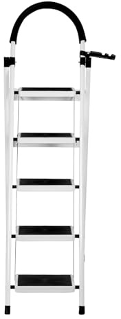 Escabeau à 5 Marches avec Rampe de Sécurité Pliable - Antidérapant,Charge 150 kg -Échelle de Qualité pour Bricolage et Jardinage en Acier Durable-152 x 87 x 39 cm - 5 marches (Blanc)