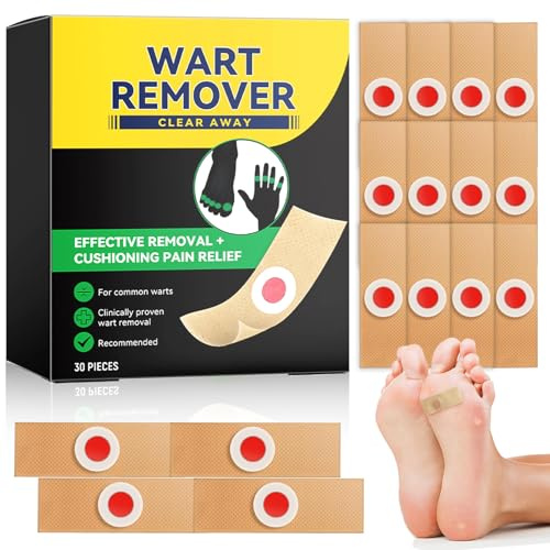 Wart Remover Plasters Patches 30 Pads Maximum Strength Verruca Corn Removal for Plantar Warts on Feet Hands Toes, Fast Acting Effective Pain Relief Gentle Herbal Formula