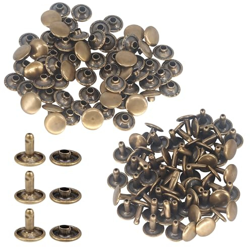 Trimming Shop 15mm Double Cap Rivets, Bronze, Tubular Metal Studs, 100 Sets | Tubular Metal Studs for Leathercraft, Sewing, Clothing Repair, DIY, 15mm x 13.5mm