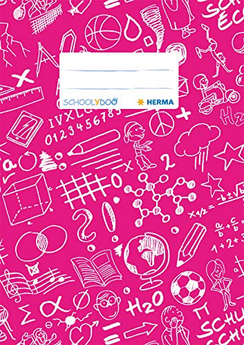 HERMA 19420 häftkuvert A5 Schoolydoo rosa, 10 stycken, häftapparater med märkningsetikett av slitstark och avtorkbar polypropylenfolie, häftskyddsset för skolpjäser, färgade