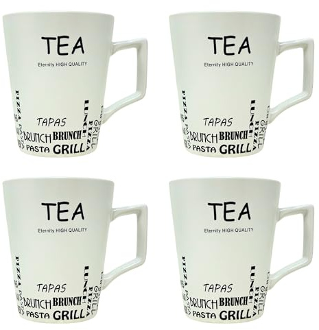 NAMAI - Set di 4 Tazze Da The, 300 ML, 11CM Altezza x 8,5CM Diametro, Porcellana Resistente, Adatte in Lavastoviglie e Microonde, Design Elegante, Idea Regalo