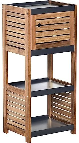 TENDANCE - Meuble Bas de Rangement Acacia et MDF 1 Porte - Element - Salle de Bain - Meubles Salle de Bain