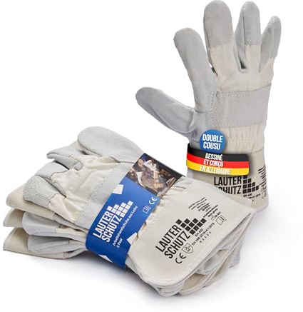 LAUTERSCHUTZ® 6 Paar Robuste Leder Arbeitshandschuhe Norm EN 388 - Rindspaltleder, Doppelt vernäht mit Baumwolleinsätzen [Herren & Damen] Forst, Garten, Baustelle, Mechaniker (EINHEITSGRÖßE, 6ER PACK)