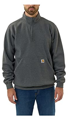Carhartt Herren-Sweatshirt mit Stehkragen und mittelschwerem Viertelreißverschluss, lockere Passform, Grau, XL