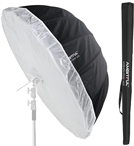 AMBITFUL Parabolic Umbrella UB-160S 62in Parabolic Silver Black Reflective Umbrella Studio Light Umbrella with Diffuser Cover Cloth (160S)