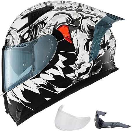 ILM Full Face Motorcycle Helmet Man Woman-Motorcycle Helmet with 2 Visors Pinlock-Compatible Clear and Tinted-Street Bike Motocross Casco ECE Model Z501,Lizzard White,XL