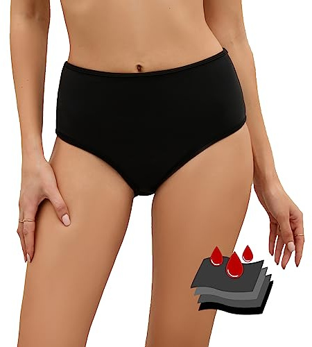 Leoparts Period Swimwear Leakproof Bikini Bottoms Black High Waisted Coverage Swimsuit Bottom for Girls Teens Women