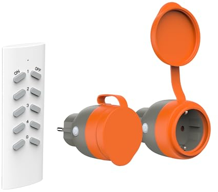 UCOMEN Funksteckdosen mit Fernbedienung Outdoor, TÜV-zertifiziert, funkstecker außen, Programmierbar Funkschalter Set für Hinterhof oder Garten,16A/3680W, 2 Pack