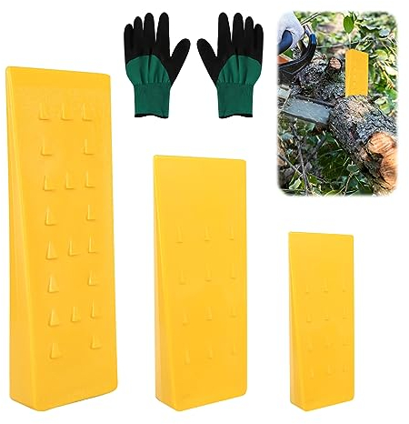 xnnmzhao Fällkeil Kunststoff, 3 Stück Forstkeil Baumkeile ABS Schlagfest, Kettensägen Fällkeil Set Passende Handschuhe Baum Fällkeil für Kettensäge Kettensägen Fällkeil Set(14cm, 20cm, 25cm)