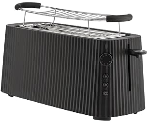 Alessi Plissé MDL15 B - Langer Doppelfach-Toaster, aus Thermoplastischem Harz, Brötchenaufsatz aus Edelstahl 18/10 und Thermoplastischem Harz, Europäischer Stecker 1700 W, Schwarz