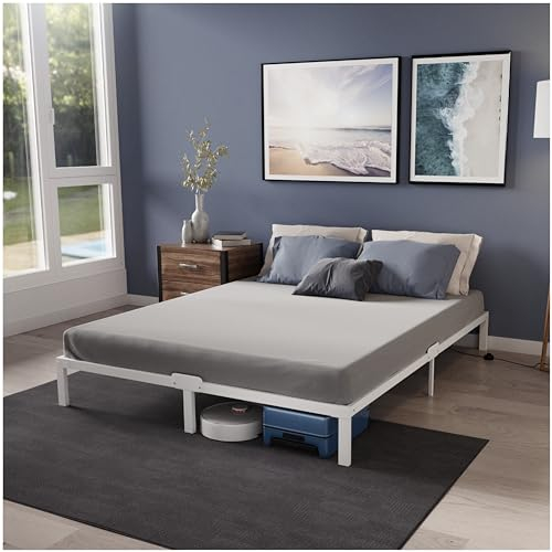 Dreamzie Bett 140x200 mit Lattenrost aus Metall - Bettgestell 140x200 für Matratze, Höche 35 cm - Großer Stauraum, Leicht zu Montieren und Stabil - Weiß Lattenrost