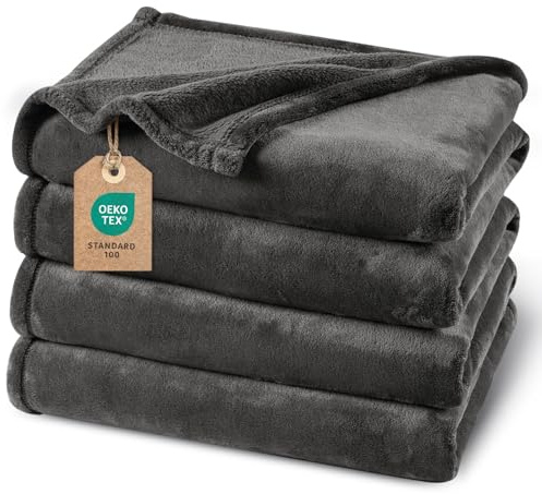 PHF Manta suave y cálida de forro polar, 230 x 270 cm, con certificado Oeko-Tex, para sofá, cama, colchas y mantas, color gris oscuro