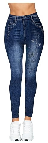 JYC CREATIVE thermique leggings en faux jean pour femme, pantalon élastique et confortable, doublure polaire, vêtement chaud