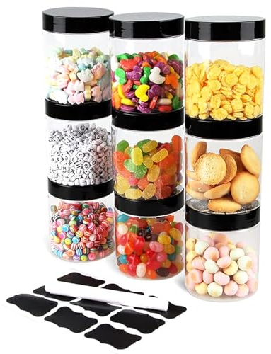 Huanmin Kunststoff Vorratsdosen, Aufbewahrungsgläser Küche 9PC 250ml Vorratsdosen Set mit Deckel, Storage Jars, Vorratsgläser Set für Küchen Aufbewahrung Müsli Mehl Tee Gewürz