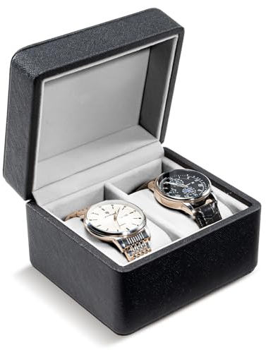 ProCase 2 Slot Reise Uhrenbox, PU Leder Uhrenkasten Uhrenaufbewahrung Travel Watch Case Watch Box für Herren, Uhrenschatulle Uhrenkoffer mit Uhrenkissen- 2 Slot, Schwarz