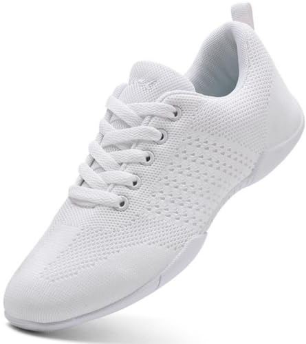GlideMoves Scarpe da Cheerleading Ragazze, Modello, da Donna, per Aerobica, Fitness e Danza, Bianco, 4.5 Big Kid